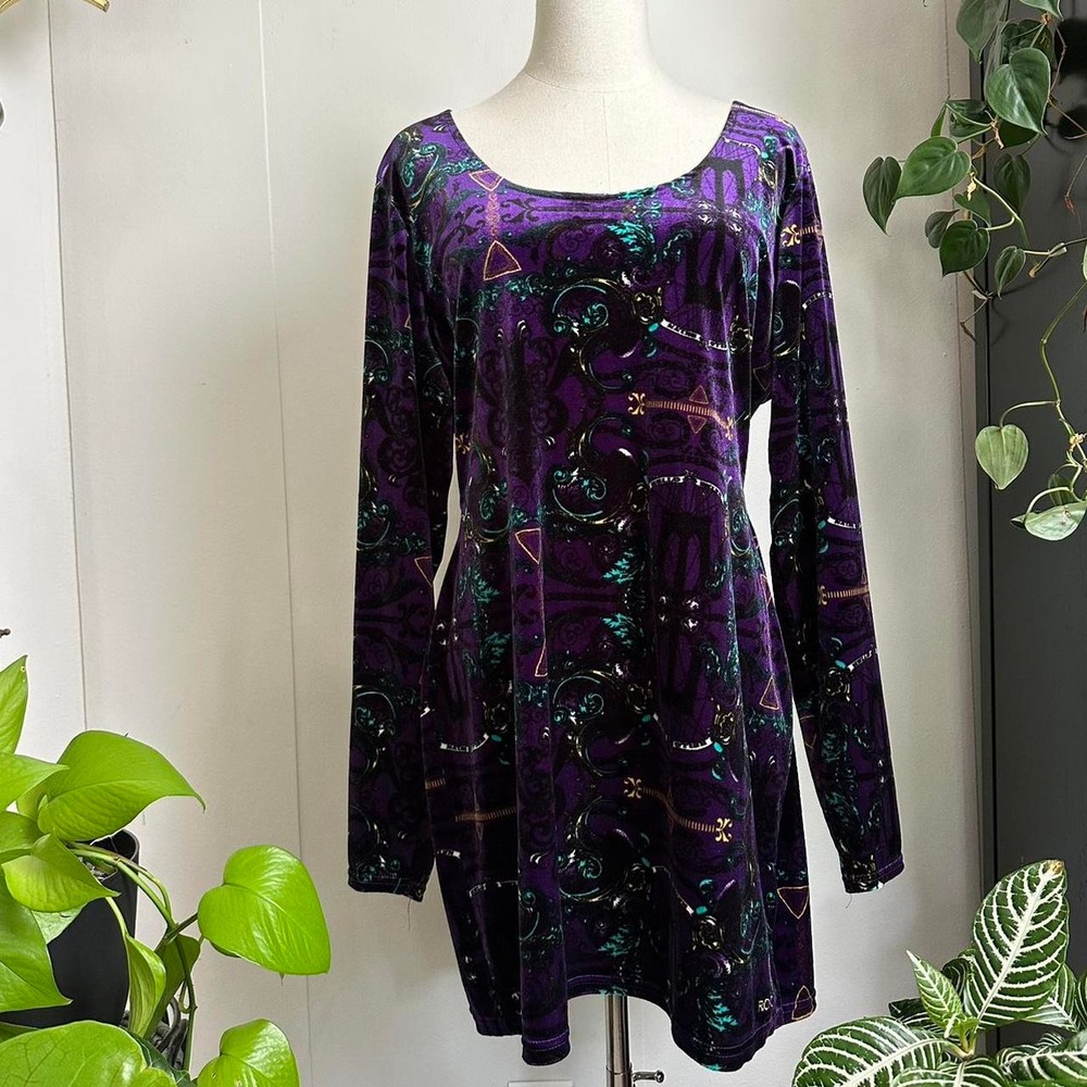 Rocawear Y2K Purple Velvet Paisley Mini Dress Long Sleeve Corset Back Womens 1X